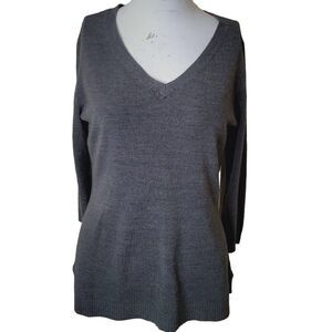 Karen Scott Petites size PM women sweatshirt v-neck longsleeve ribbed longsleeve